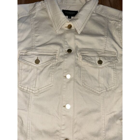 Liverpool LA Classic Stretch Denim Jean Jacket Women's Size 2X Beige Fall Layers - Picture 4 of 8